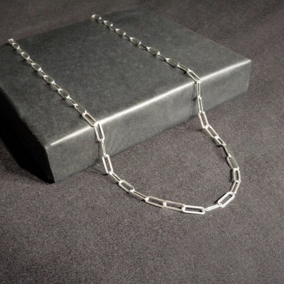 Sterling Silver Paperclip Chain Necklace Stamped 925 Silver Rectangle Link - Picture 6 of 6